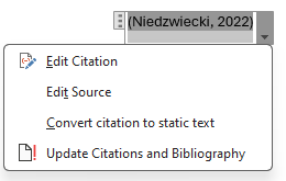 Image showing dropdown menu to use when editing an in-text citation