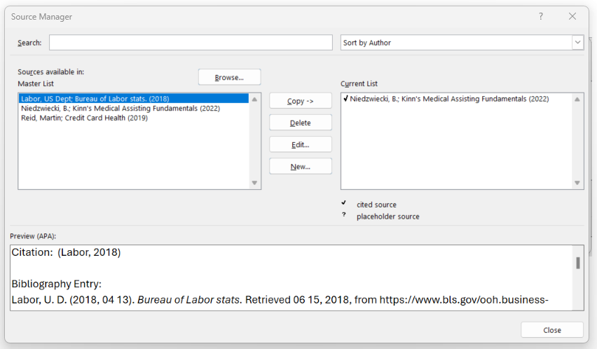 Image showing that while Using the Source Manager, the user can select sources to use, along with editing and deleting sources