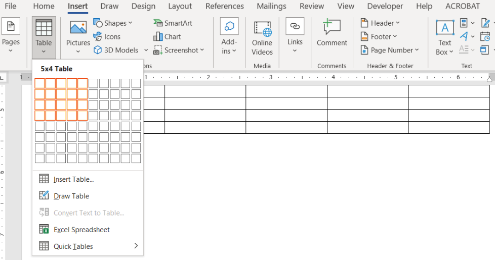 Image showing how to hover over and select columns as needed for a table