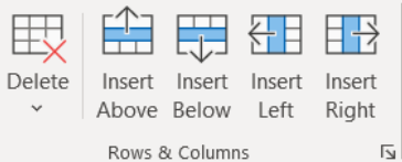 Image showing rows and columns group on the layout tab