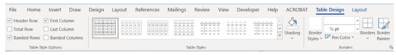 Image showing the table design tab