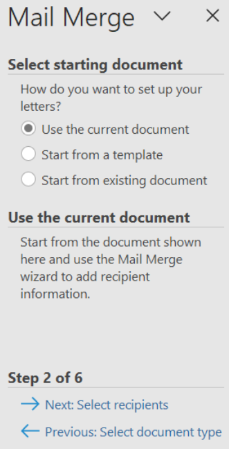 Image showing step two of mail merge, setting up the letter