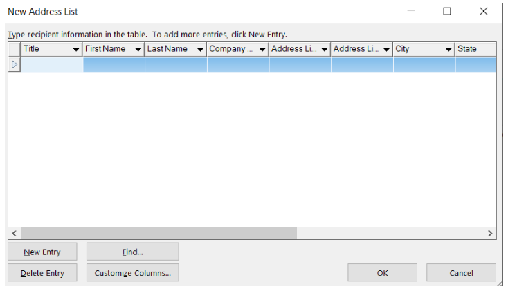 Image showing the new address dialog box