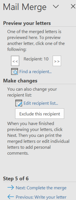 Image showing preview your letters dialog box