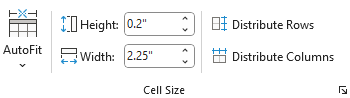 Image showing cell size group on the layout tab