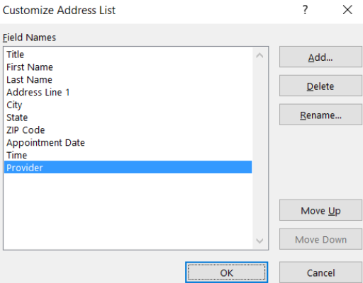 Image showing Customize address list dialog box