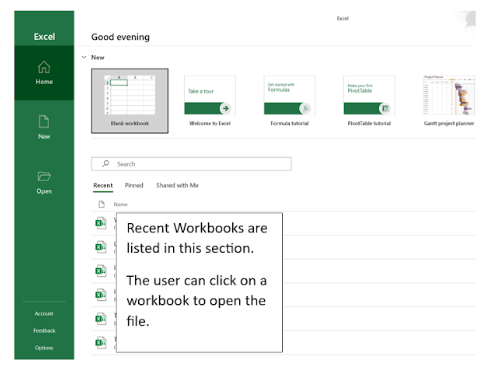 Image showing the excel start screen