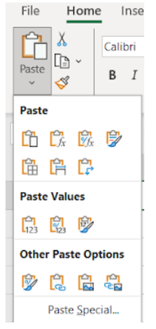 Image showing additional paste options from the print menu