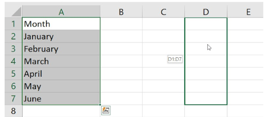 Image showing box appearance during selection of cells