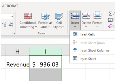 Image showing insert dropdown menu