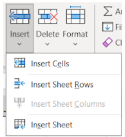 Image showing the insert dropdown menu