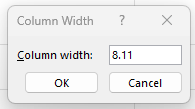 Image showing modification of the column width by typing the size