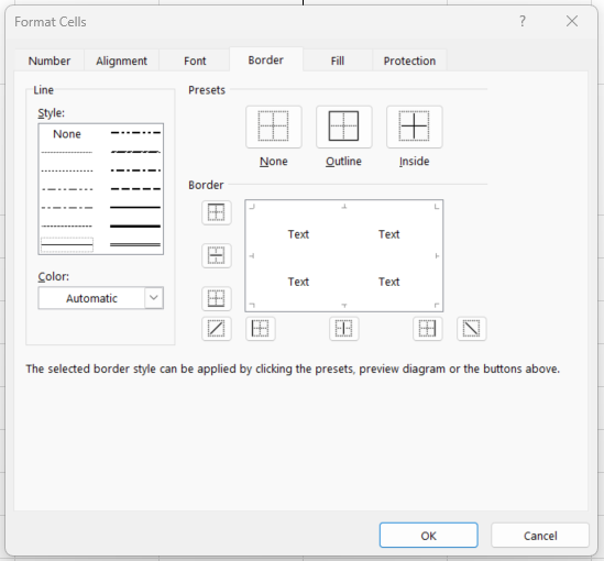 Image showing more borders option in format cells dialog box