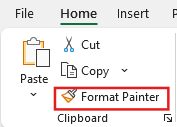 Image showing the format painter command in the clipboard group on home tab