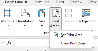 Image showing print area menu