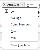 Image showing auto sum command dropdown menu