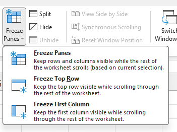 Image showing the freeze command dropdown menu