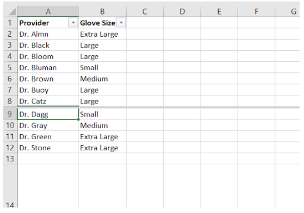 Image showing When a cell in column A is selected, other than A1, the split occurs above the selected cell