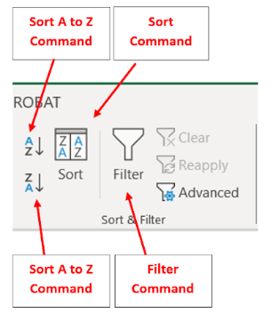 Image showing the sort and filter group on the data tab