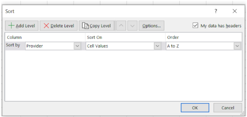 Image showing how to use the sort dialog box