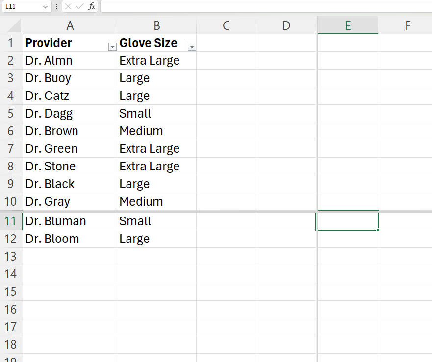 Image showing When any cell is selected other than cells in row 1 and column A, the split occurs to the left and above the selected cell