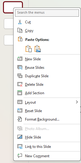 Image showing right click menu for slides