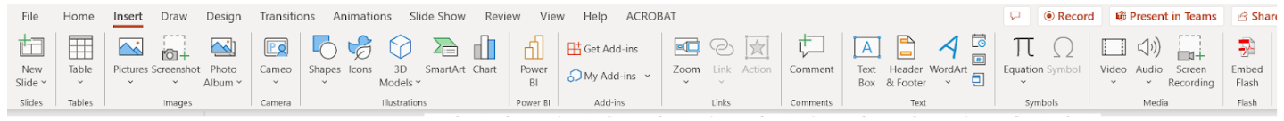 Image showing the tool options on the Insert Tab