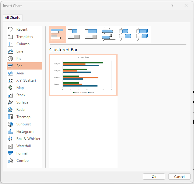 Image showing the insert chart dialog box