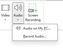 Image showing the dropdown menu for the audio command in the media group