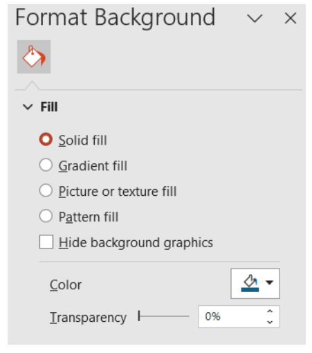 Image showing format background pane options for solid fill