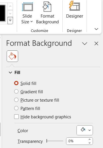 Image showing format background pane