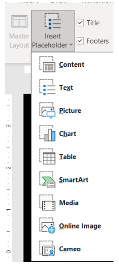 Image showing the insert placeholder dropdown menu