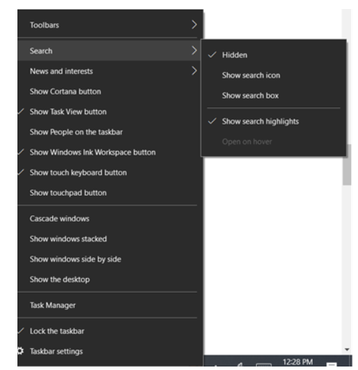 Image showing Windows 10 task menu options