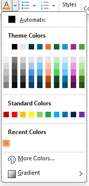 Image showing Color menu, showing the theme and standard colors