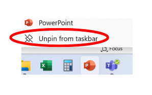 Image showing where to find the unpin from taskbar option in Windows