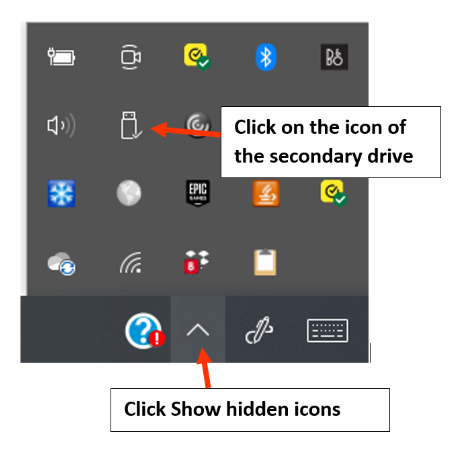 Image showing how to eject a secondary drive using the system tray options