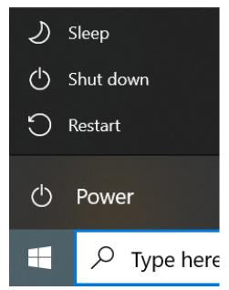 Image showing options on the power menu in Windows 10