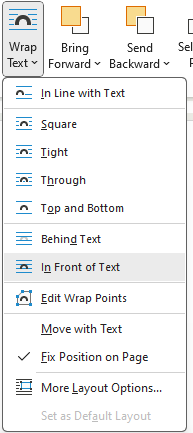 Image showing the wrap text menu