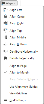 Image showing the align menu