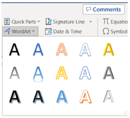 Image showing the word art command, found on the insert tab in the text group
