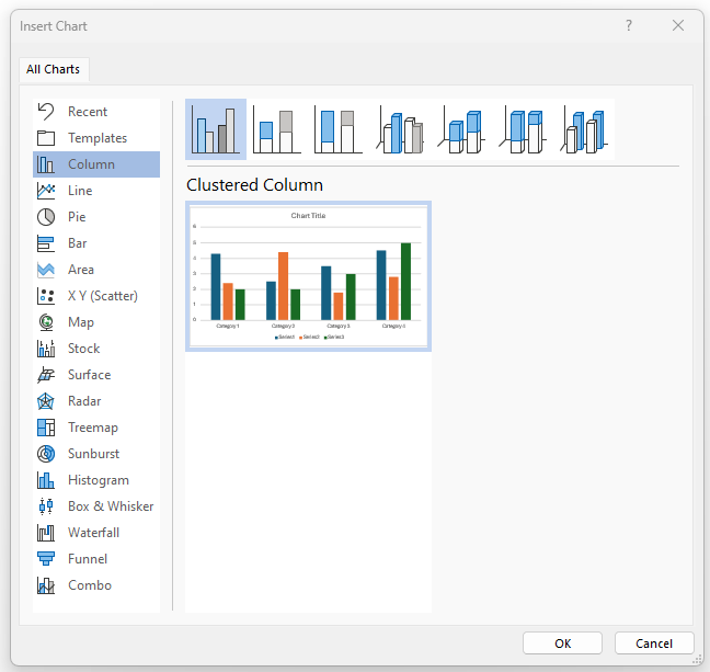 Image showing the insert chart dialog box