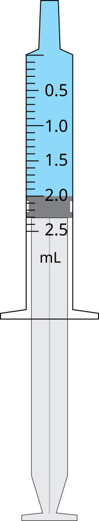 Image of a 2.5ml syringe containing 2ml of liquid