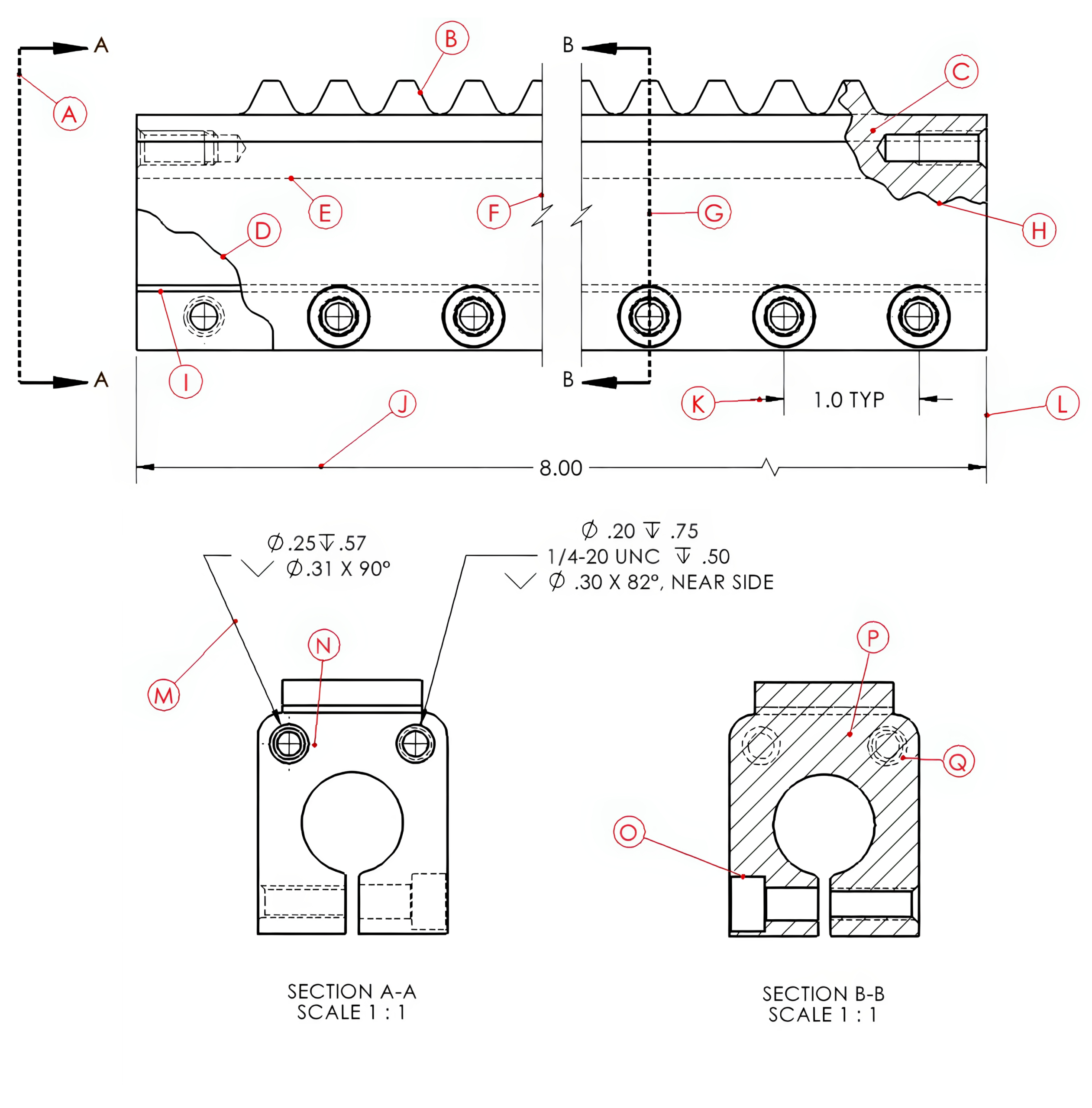 Image showing a parts drawing with lines that need to be identified