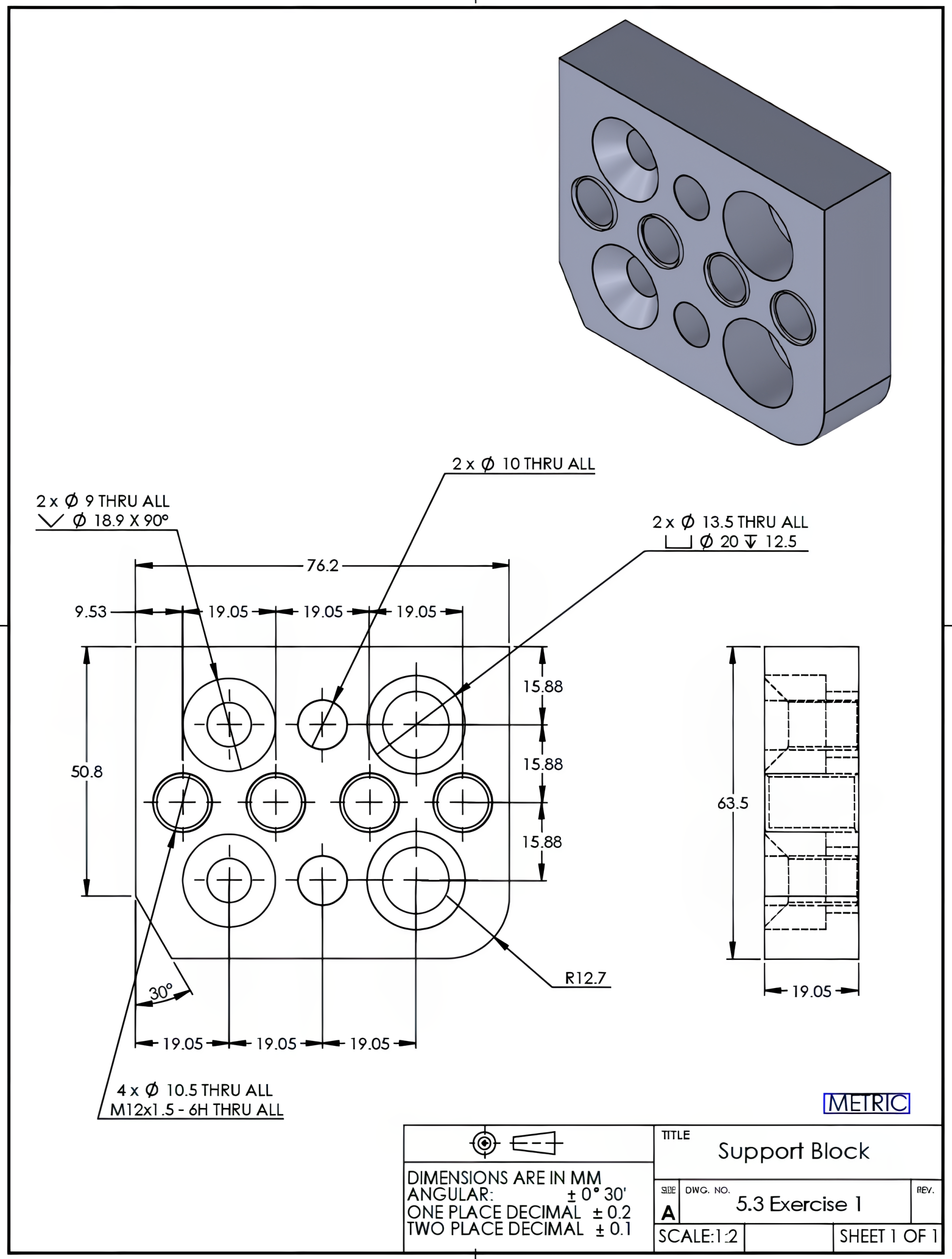 Image showing a support block drawing for exercise five three one