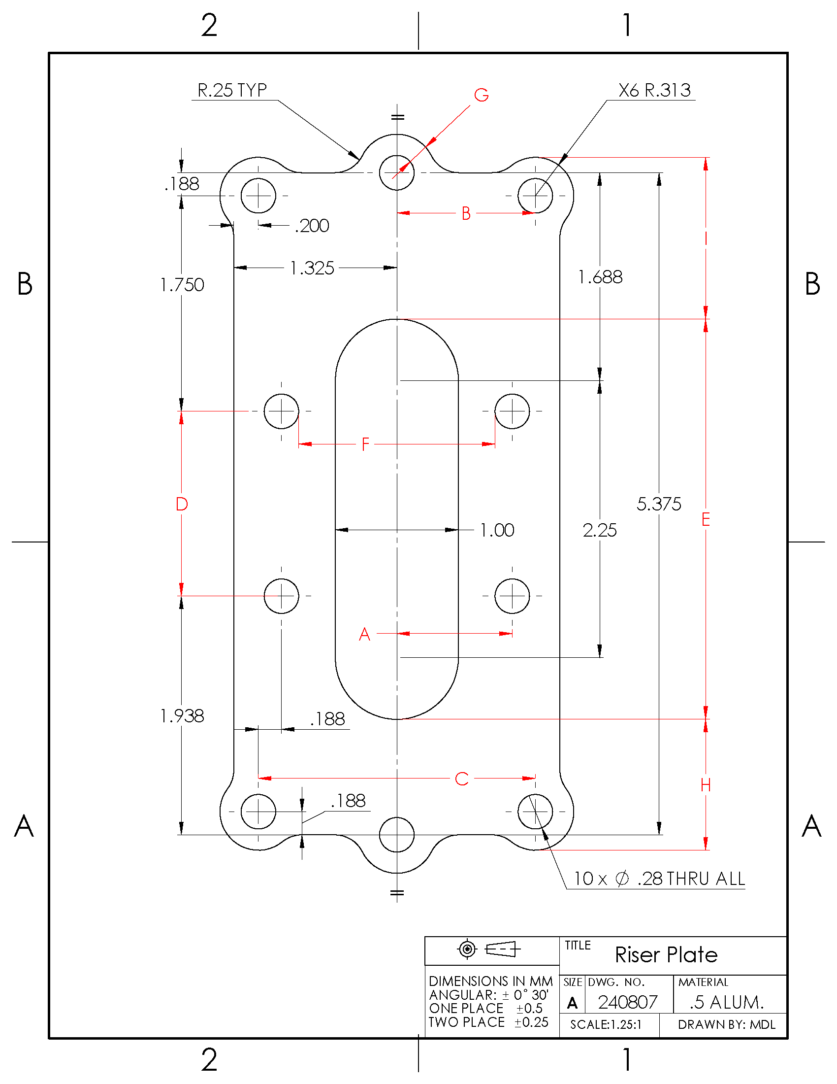 Image showing a riser plate drawing