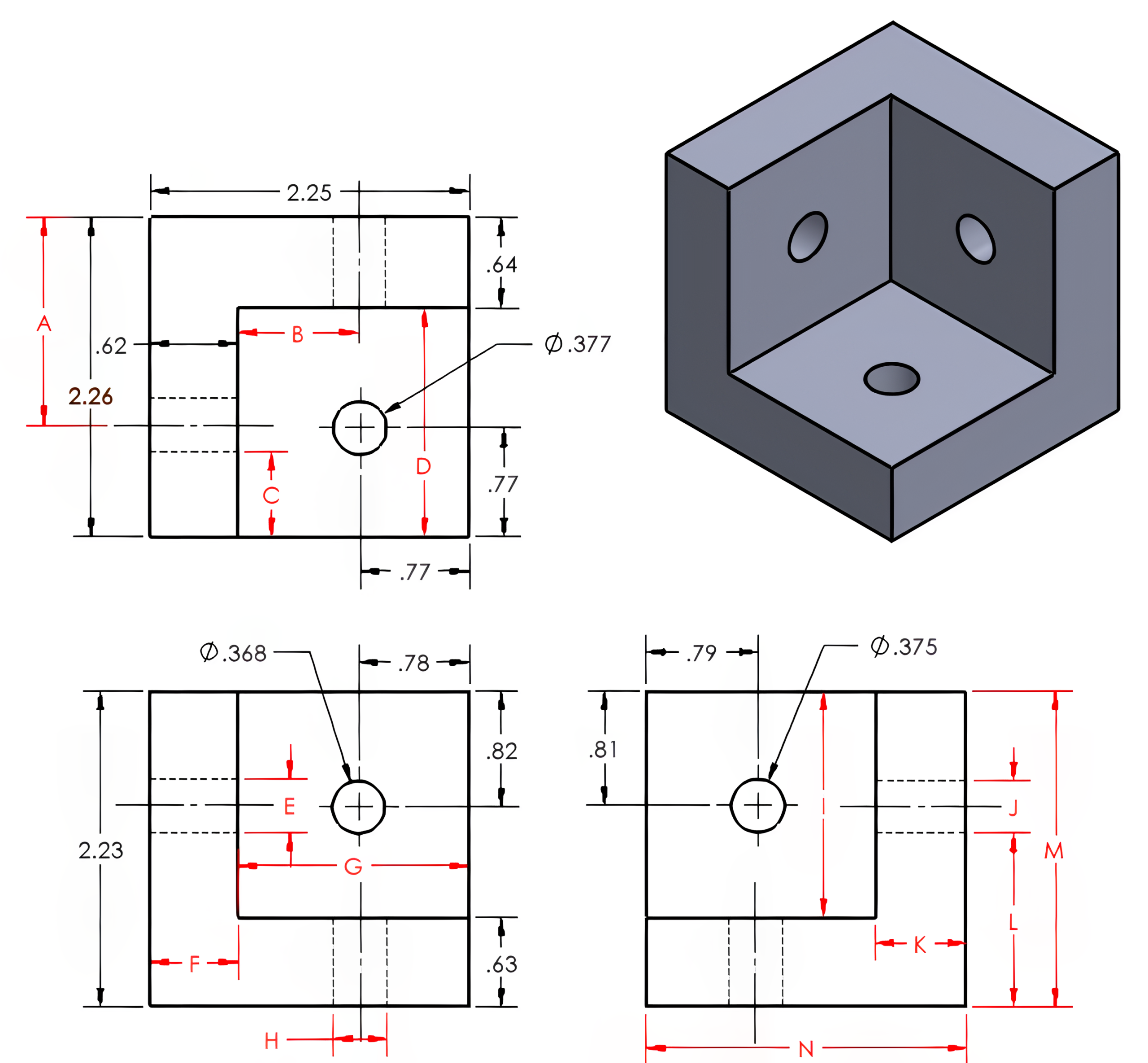 Image showing the multi view drawing of an object