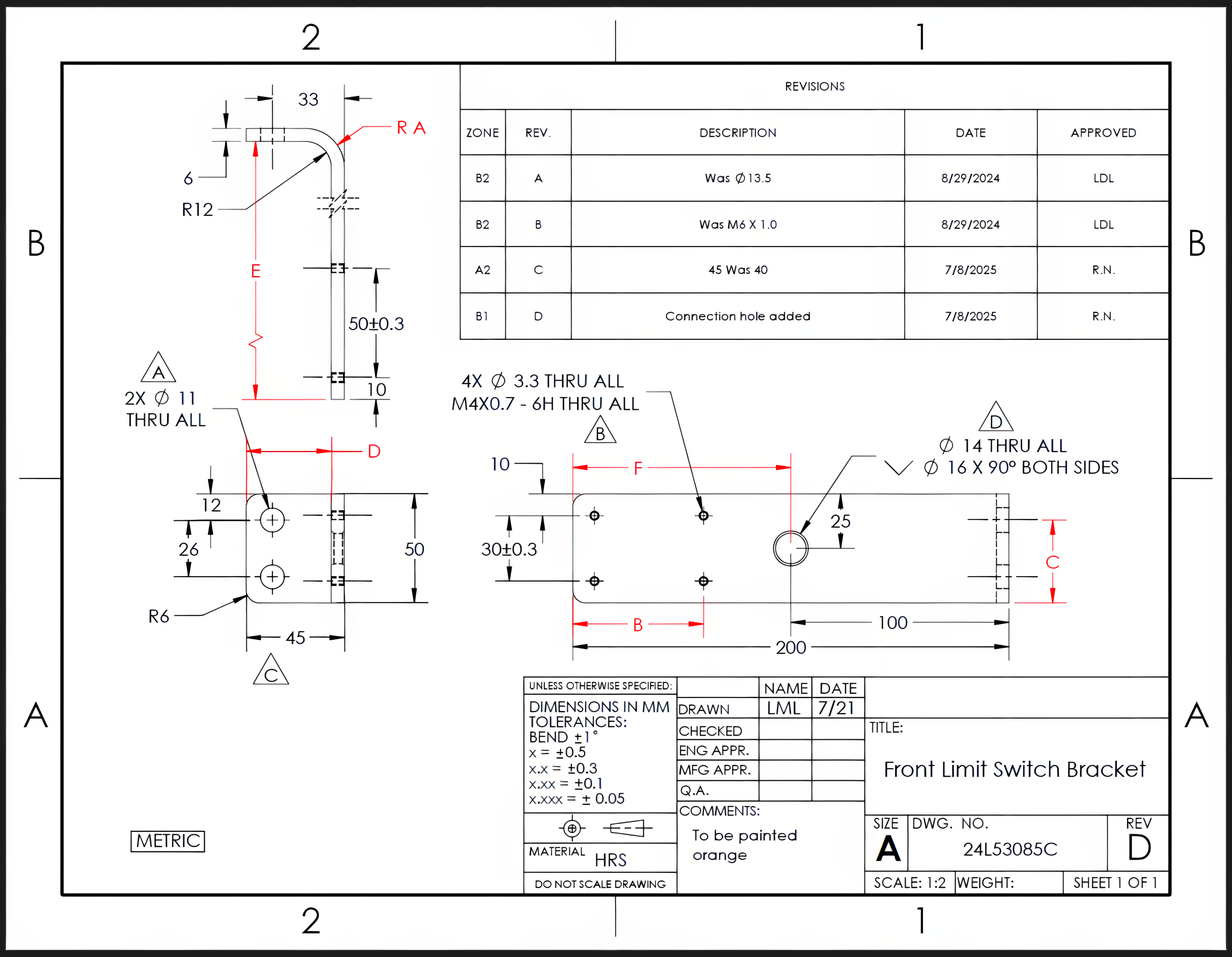 Image showing a front limit switch bracket drawing