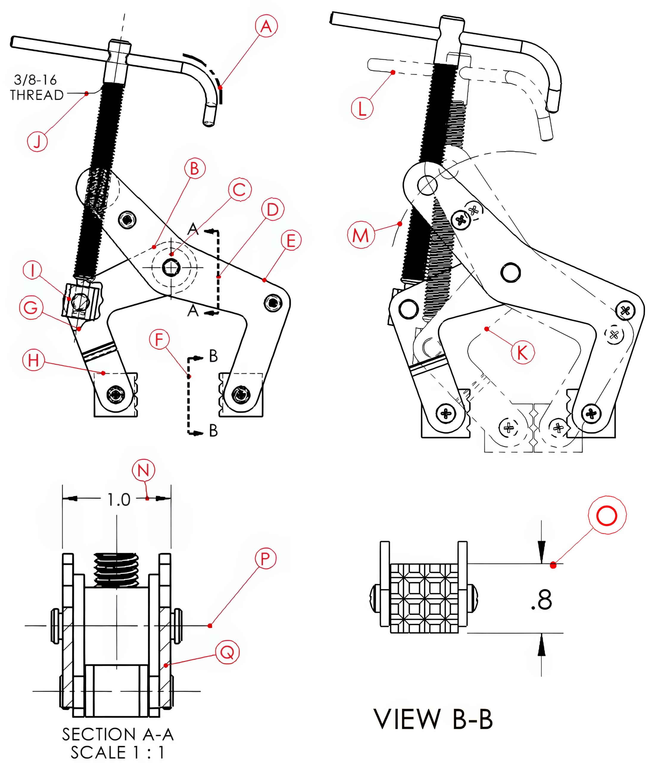 a parts drawing with lines that need to be identified for line quiz two
