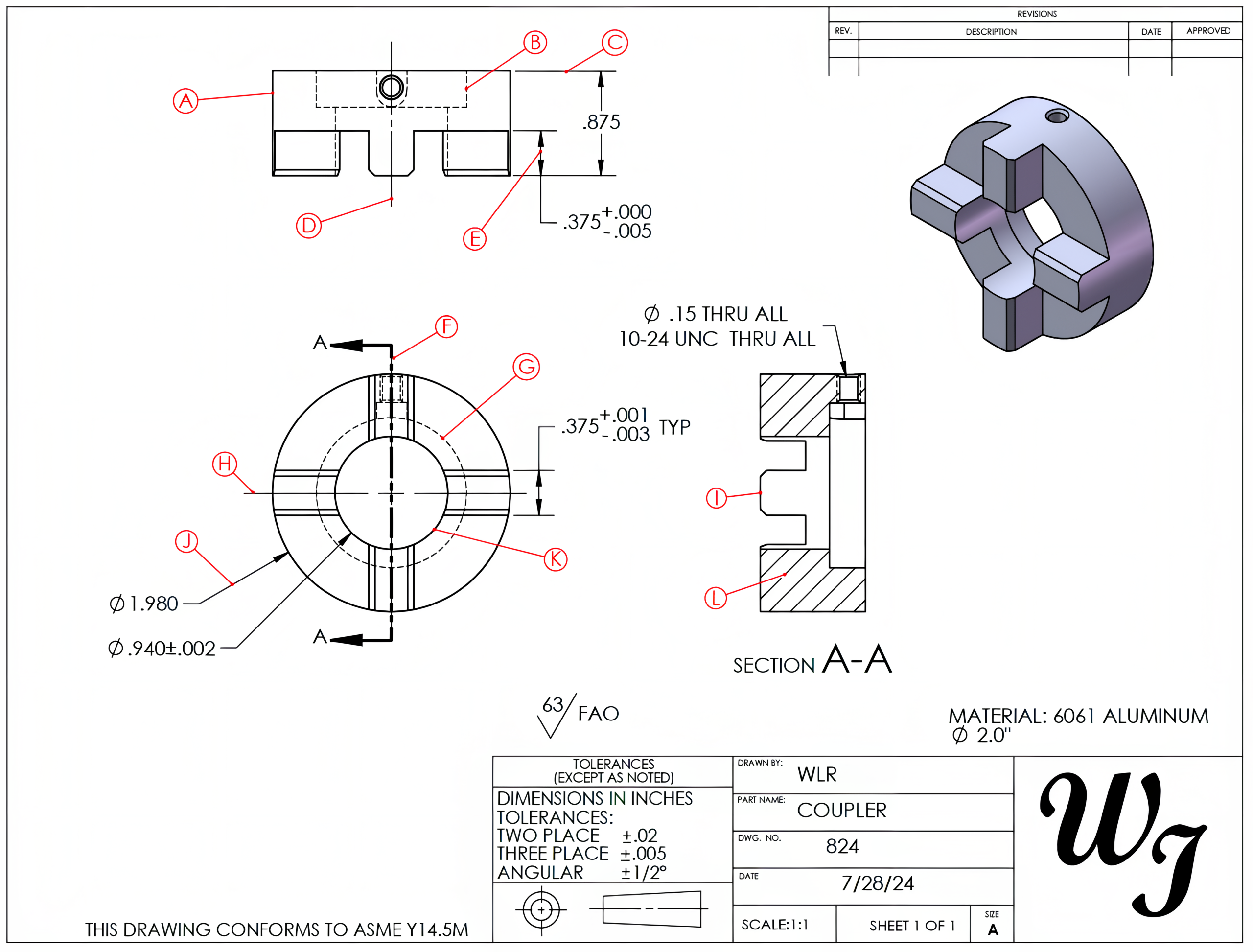 Image showing a coupler drawing with lines that need to be identified