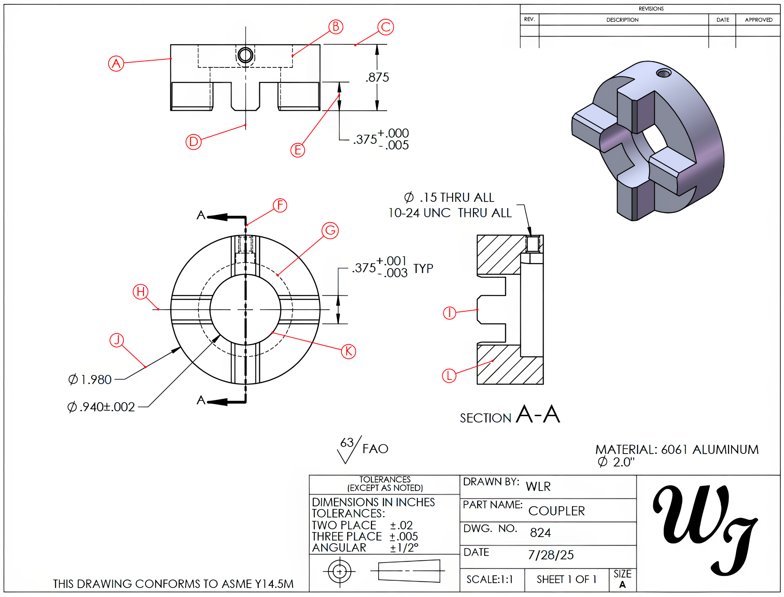Image showing a coupler drawing with lines that need to be identified